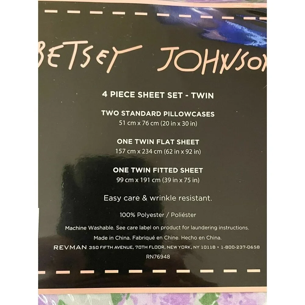 Betsey Johnson Wild Love Microfiber Sheet Set Twin NEW Lavender Gray 4 Piece